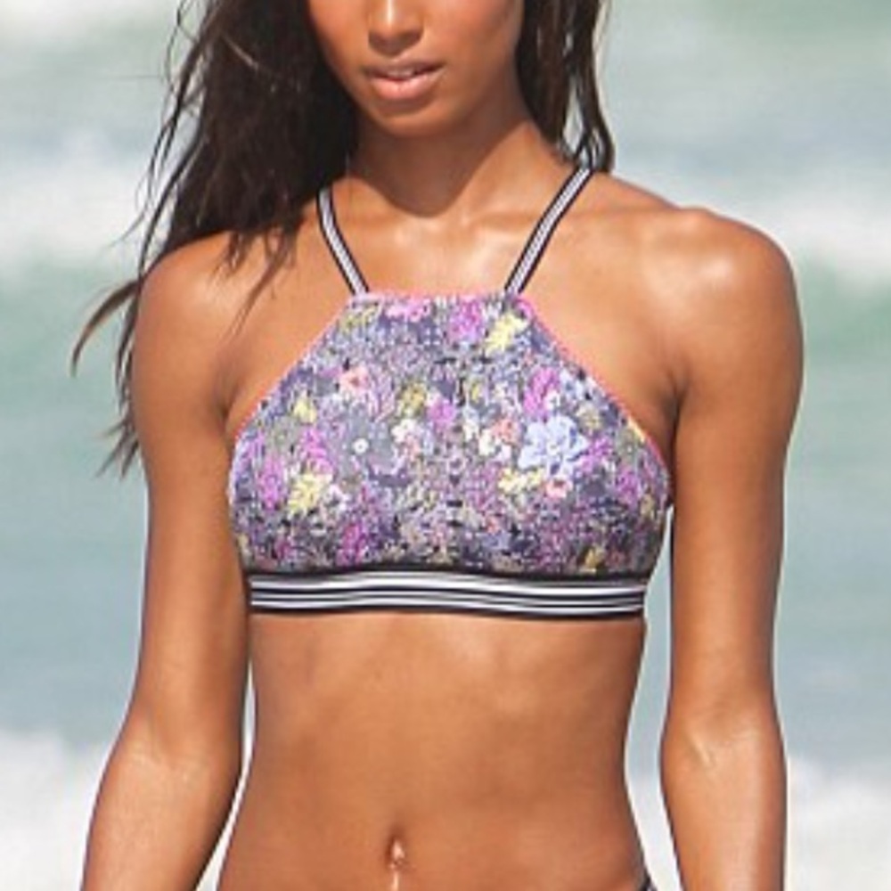 Victoria’s Secret 2 Piece Small Floral High Neck and High Waist Bathing Suit 💜🖤